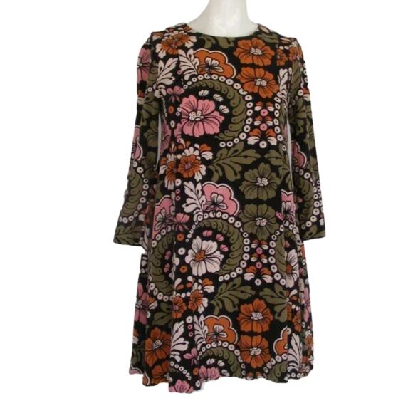 H&M Mini Dress, 4, Retro Multicolor Floral, 3/4 sleeves, Keyhole back, Short - Picture 7 of 11
